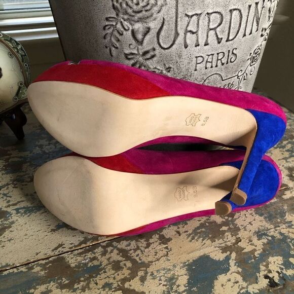 NEW Footcandy Crissy Fuchsia, Red & Blue Suede Barbiecore Y2K Platform Heels NIB - Picture 7 of 15